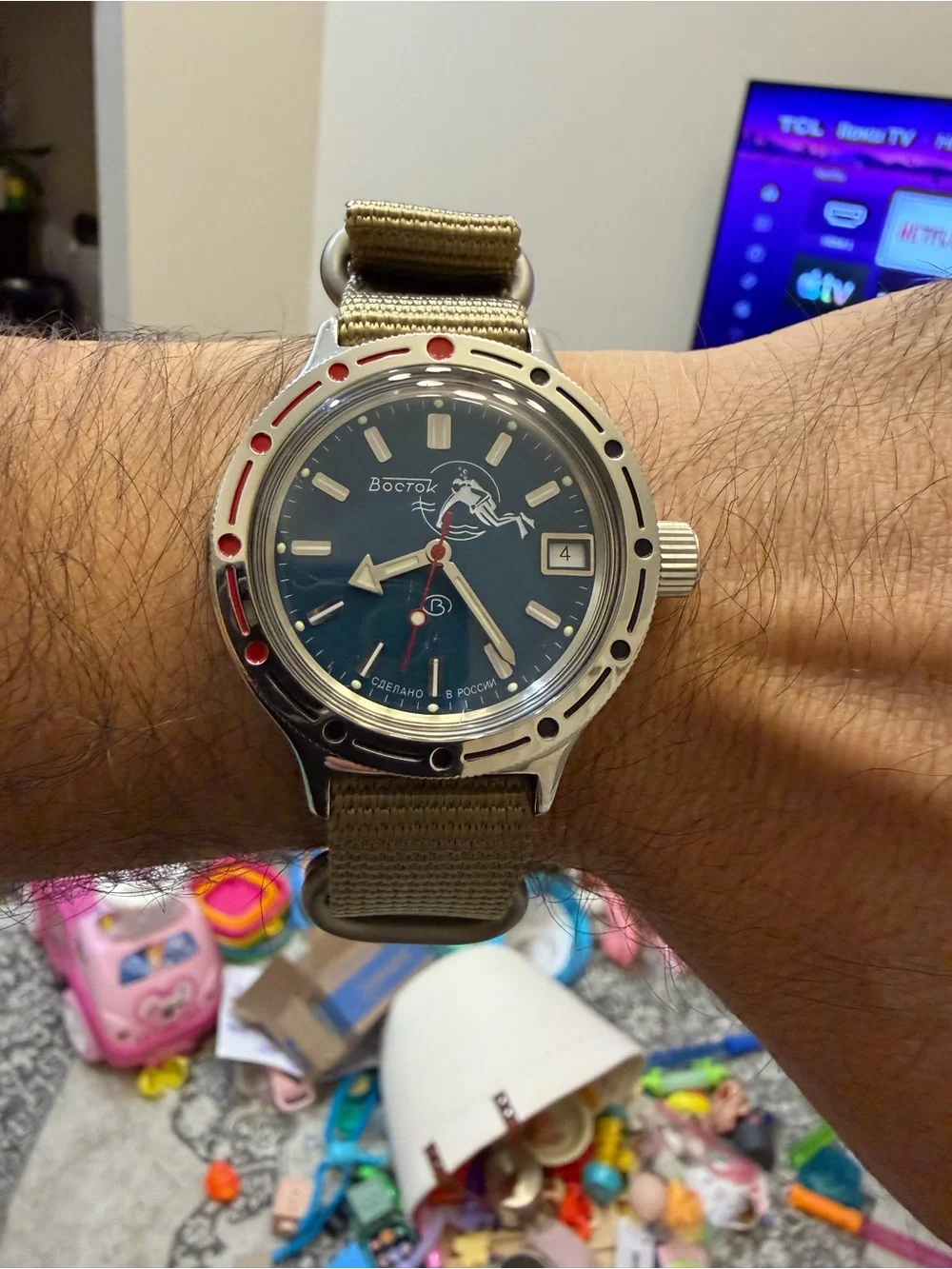 Vostok Amphibia 420059 Scuba Dude Automatic 200m Diver Watch Teal/Olive Dial